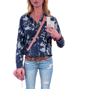 NWT Paint Splatter 90s Style Lightweight Denim Blouse